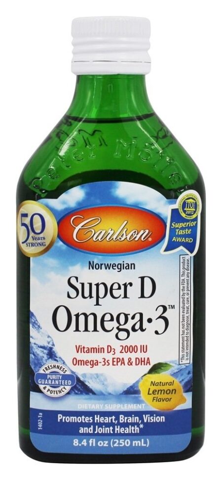 Super D Omega-3 Líquido Sabor Limão 2000 UI - 8.4 fl. oz. Carlson Labs