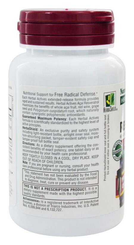 Herbal ativa a liberação prolongada do Resveratrol do Açaí - 30 Comprimidos vegetarianos Natures Plus - Image 3