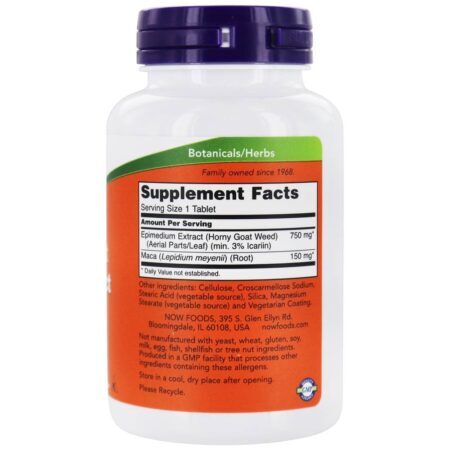 Extrato de Epimedium 750 mg. - 90 Tablets NOW Foods - Imagem 2