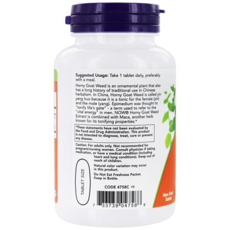 Extrato de Epimedium 750 mg. - 90 Tablets NOW Foods - Imagem 3