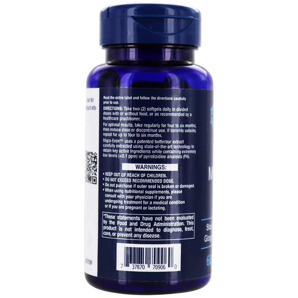 Migra-Eeze Fórmula de Petasite-Gengibre-Riboflavina - 60 Softgels Life Extension - Imagem 3