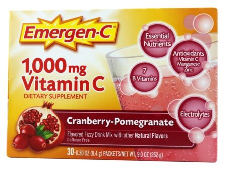 Intensificador de Energia de Vitamina C de Emergen-C Romã de Cranberry 1000 mg. - 30 Pacotes (s) Alacer