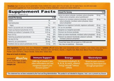 Intensificador de Energia de Vitamina C de Emergen-C Romã de Cranberry 1000 mg. - 30 Pacotes (s) Alacer - Image 2