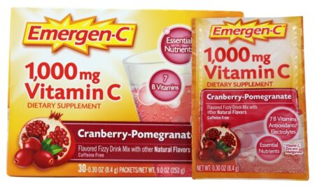 Intensificador de Energia de Vitamina C de Emergen-C Romã de Cranberry 1000 mg. - 30 Pacotes (s) Alacer - Image 4