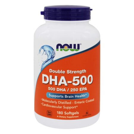 DHA-500 Dupla Força - 250 EPA para a Saúde Cerebral - 180 Softgels NOW Foods