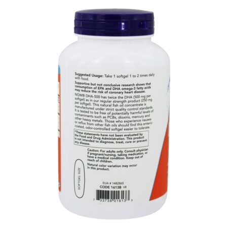 DHA-500 Dupla Força - 250 EPA para a Saúde Cerebral - 180 Softgels NOW Foods - Image 3