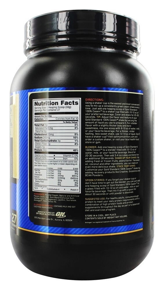 100 % Caseína Baunilha Cremosa Dourada Padrão - 2 lbs. Optimum Nutrition - Imagem 2