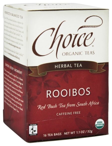 Rooibos Vermelho Arbusto Chá Cafeína Livre - 16 Saquinhos de Chá Choice Organic Teas