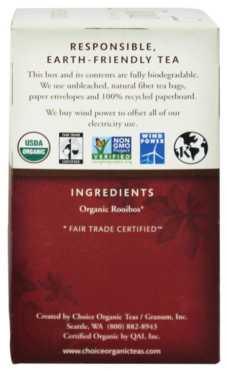 Rooibos Vermelho Arbusto Chá Cafeína Livre - 16 Saquinhos de Chá Choice Organic Teas - Image 2