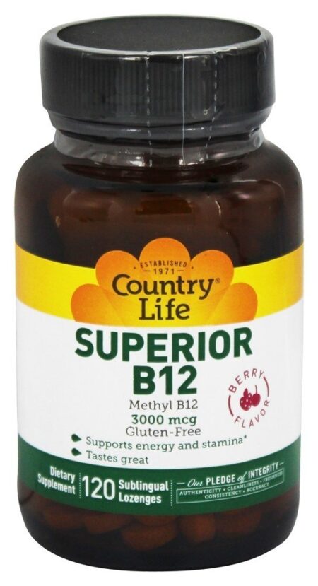 Sabor Berry Sublingual B12 Superior 3000 mcg. - 120 Pastilhas Country Life