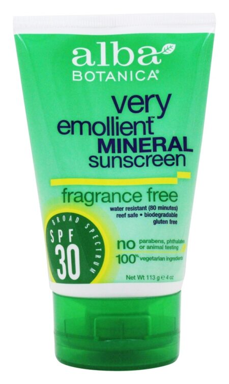 Proteção Mineral Muito Emoliente Sunblock Sem Fragrância 30 SPF - 4 fl. oz. Alba Botanica