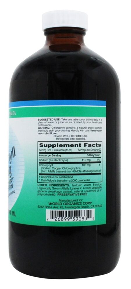 Clorofila líquida com hortelã e glicerina 100 mg. - 16 fl. oz. World Organic - Image 2