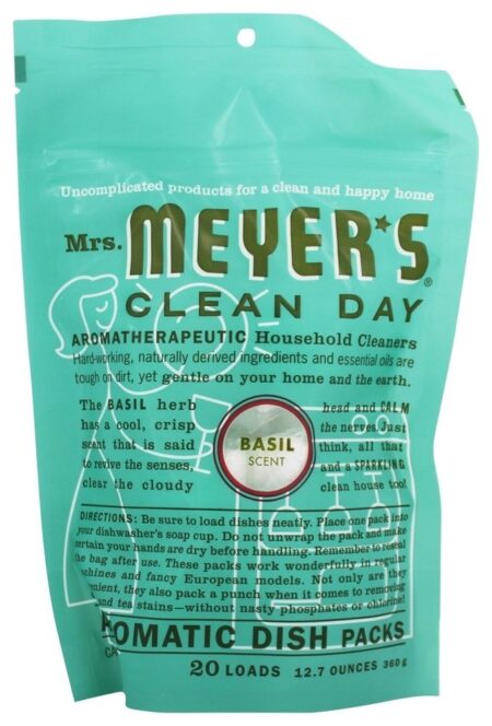 Pacotes de Louça Automática Clean Day 20 Carrega Manjericão - 12.7 oz. Mrs. Meyer's