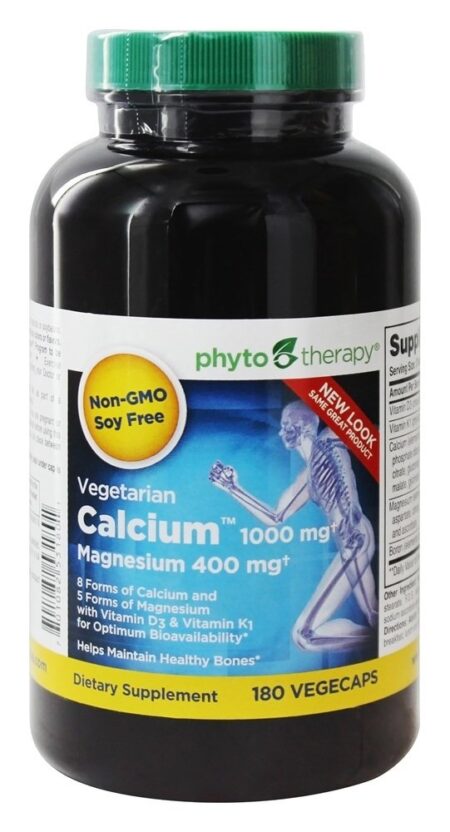 Cálcio Vegetariano 1000 mg com Magnésio 400 mg - Cápsulas vegetarianas 180 Phyto Therapy