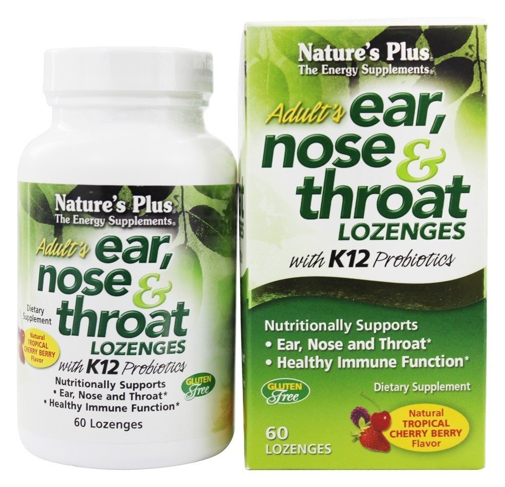 Lozenges do nariz e da garganta da orelha do adulto com K12 Probiotics Baga tropical natural da cereja - 60 Pastilhas Natures Plus