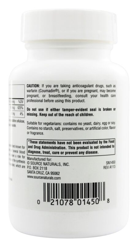 Vitamina K 500 mcg. - 200 Tablets Source Naturals - Image 3