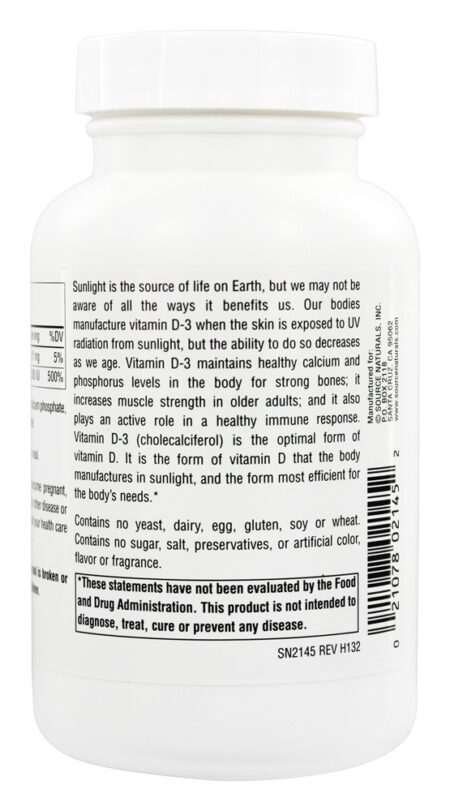 Vitamina D3 2000 UI - Cápsulas 200 Source Naturals - Image 3