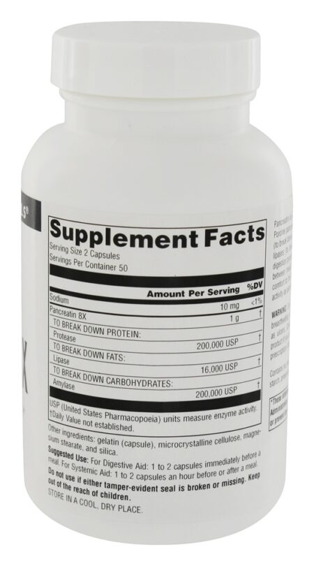 Pancreatina 8X Enzimas Digestivas 500 mg. - Cápsulas 100 Source Naturals - Image 2