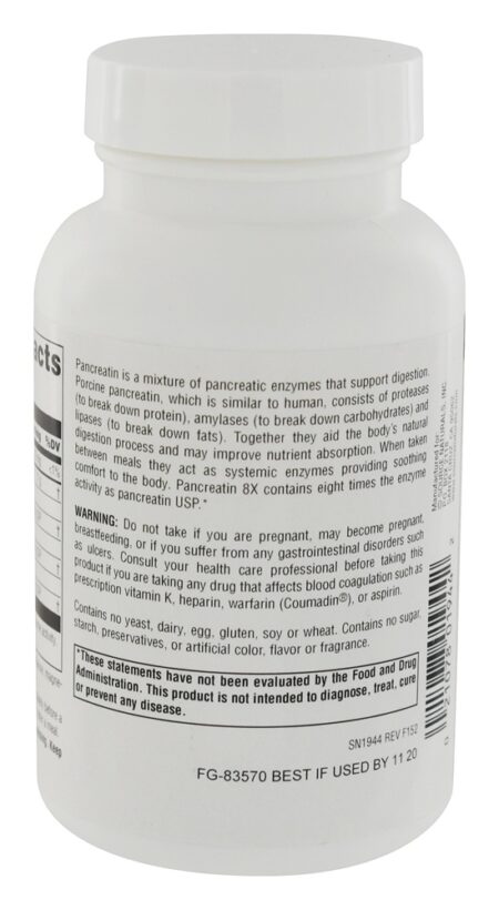 Pancreatina 8X Enzimas Digestivas 500 mg. - Cápsulas 100 Source Naturals - Image 3