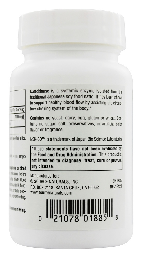 Nattokinase NSK S Inteiro-Corpo Sistêmico Enzima Para Saudável Circulação 100 mg. - Cápsulas 60 Source Naturals - Imagem 3