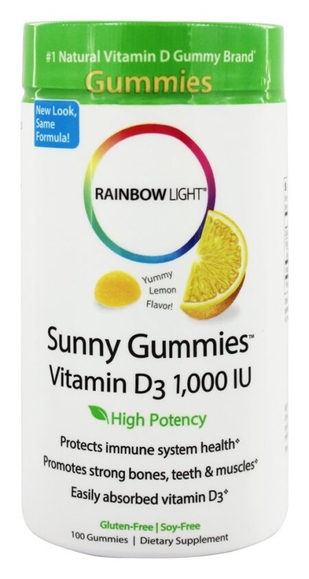 Vitamina D3 Ensolarado Gomoso Azedo Limão 1000 IU - 100 Gummies Rainbow Light