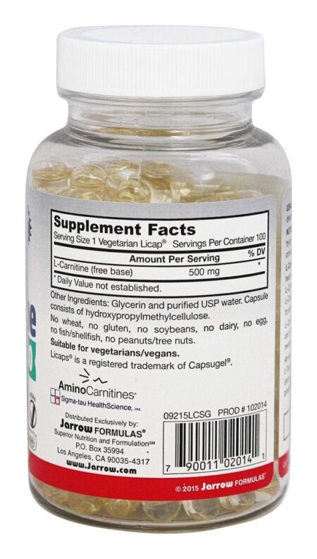 L-Carnitina 500 mg. - Cápsulas vegetarianas 100 Jarrow Formulas - Image 2