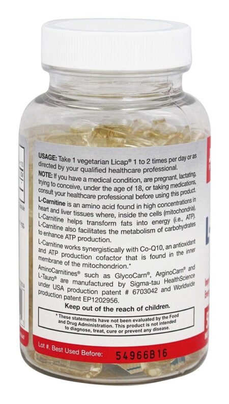 L-Carnitina 500 mg. - Cápsulas vegetarianas 100 Jarrow Formulas - Image 3