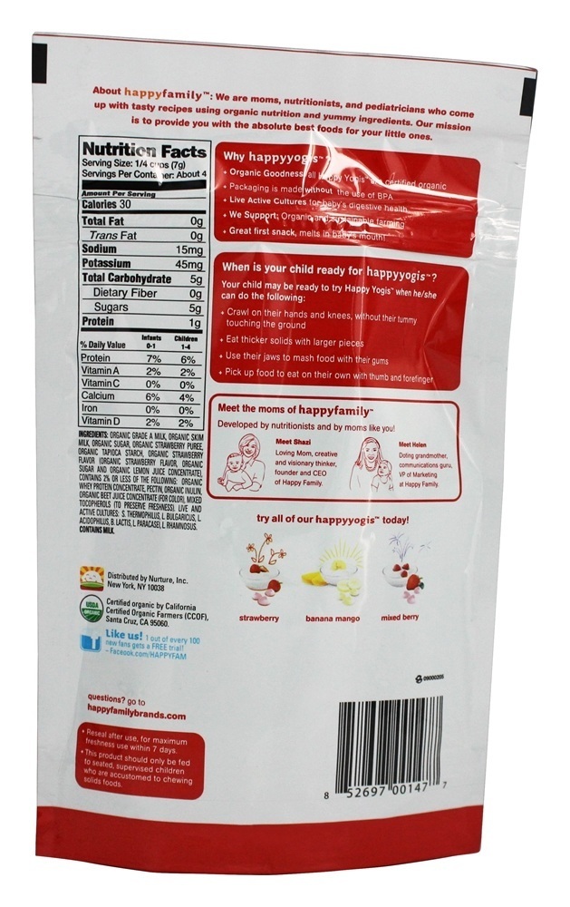 Yogis orgânicos Superfoods Iogurte e Frutas Snacks Morango - 1 oz. Happy Family - Imagem 2