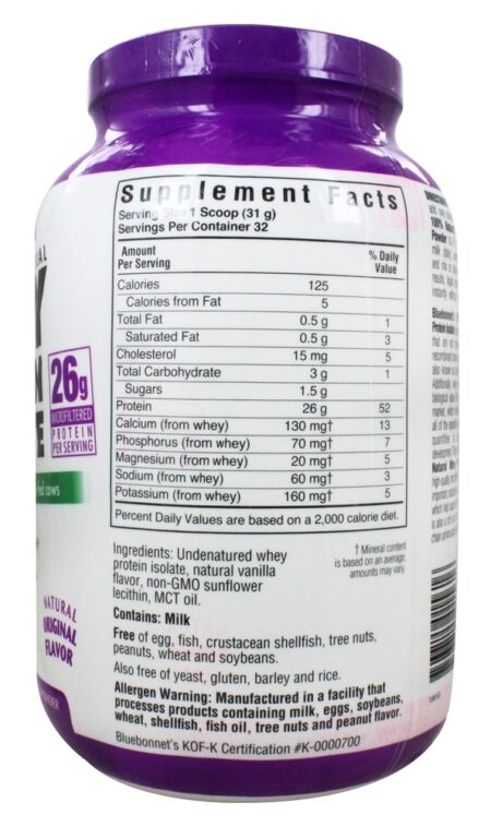 100% Natural Soro de leite coalhado Proteína Isolar Pó Natural Original Sabor - 2.2 lbs. Bluebonnet Nutrition - Image 2