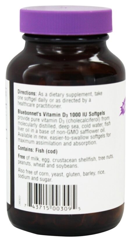 Vitamina D3 1000 UI - 250 Softgels Bluebonnet Nutrition - Image 2