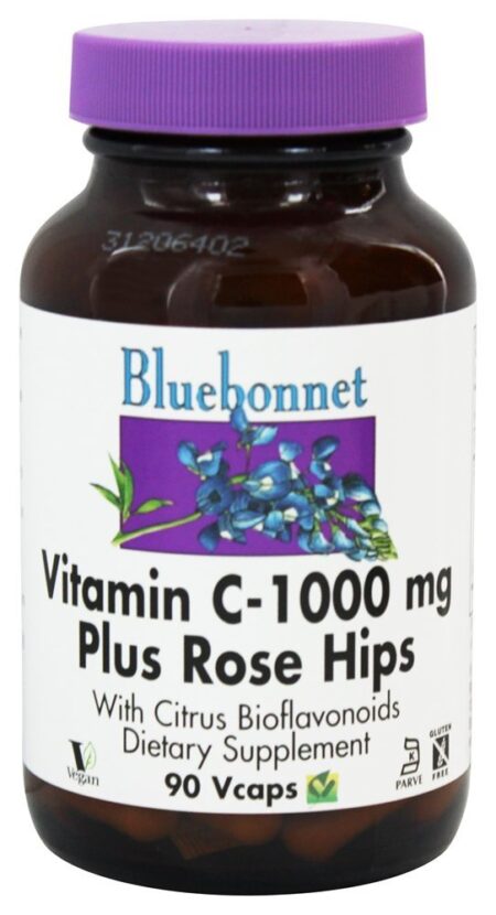 Vitamina C-1000 mg Mais Rose Hips - Cápsulas vegetarianas 90 Bluebonnet Nutrition