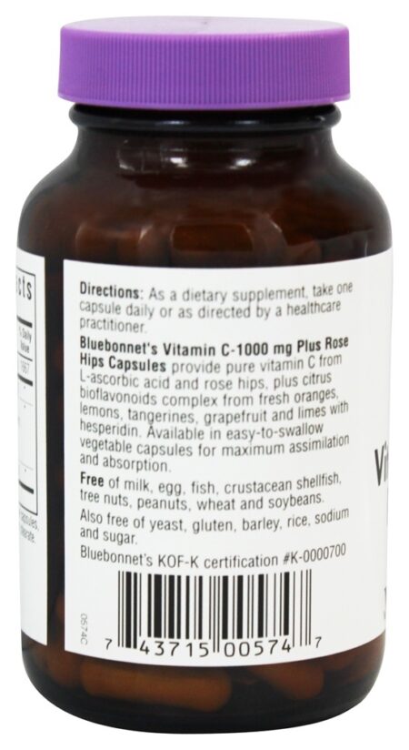 Vitamina C-1000 mg Mais Rose Hips - Cápsulas vegetarianas 90 Bluebonnet Nutrition - Image 3