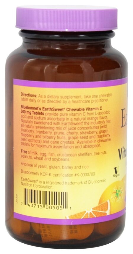 Terra Doce Mastigável Vitamina C Natural Laranja Sabor 500 mg. - 90 comprimidos mastigáveis Bluebonnet Nutrition - Image 3