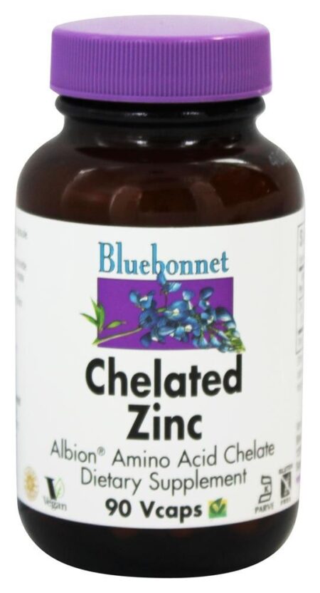 Aminoácido de Albion de Zinco Quelatado - Cápsulas vegetarianas 90 Bluebonnet Nutrition