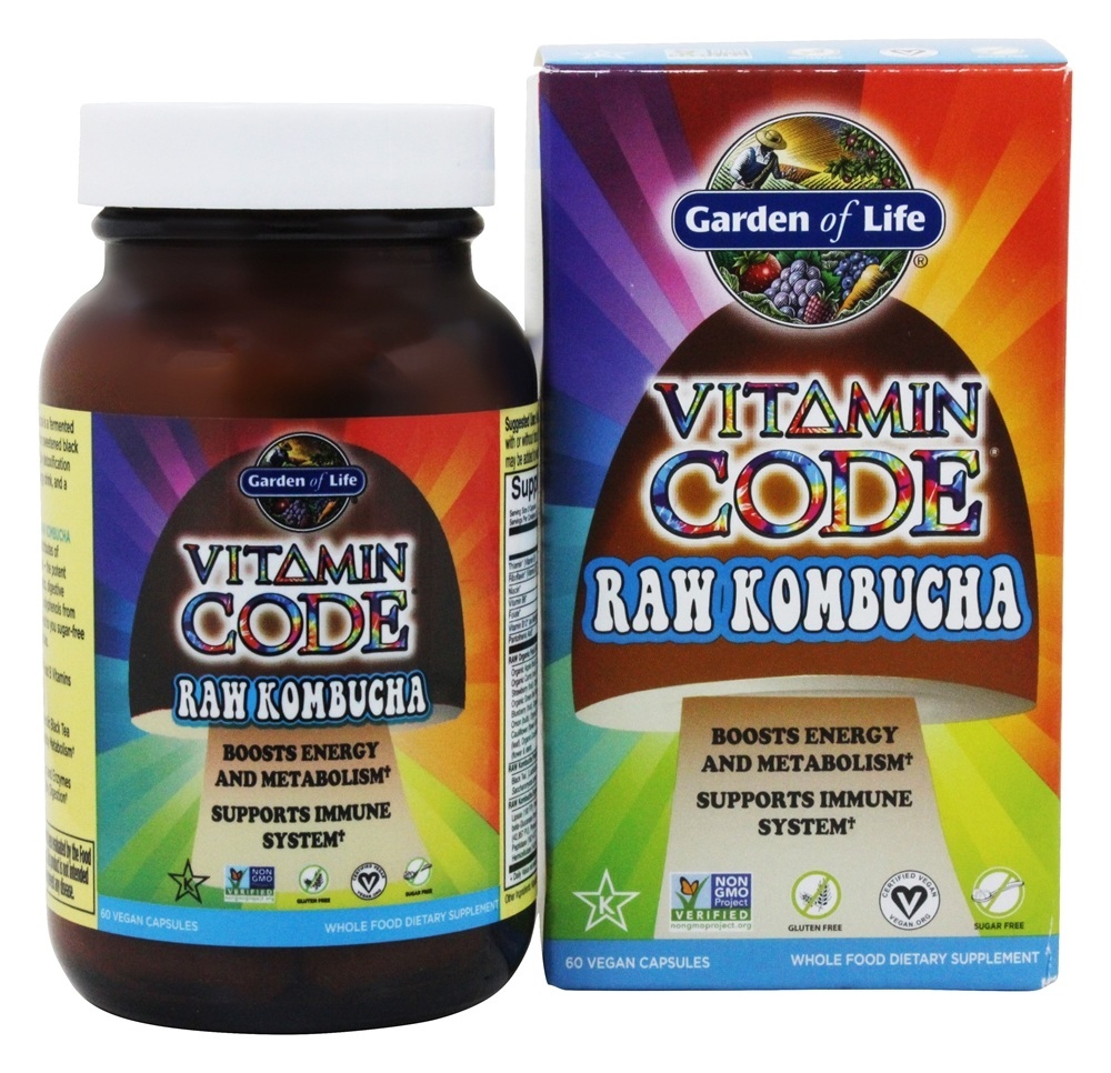 Código de Vitamina RAW Kombucha - 60 Tampas veganas Garden of Life