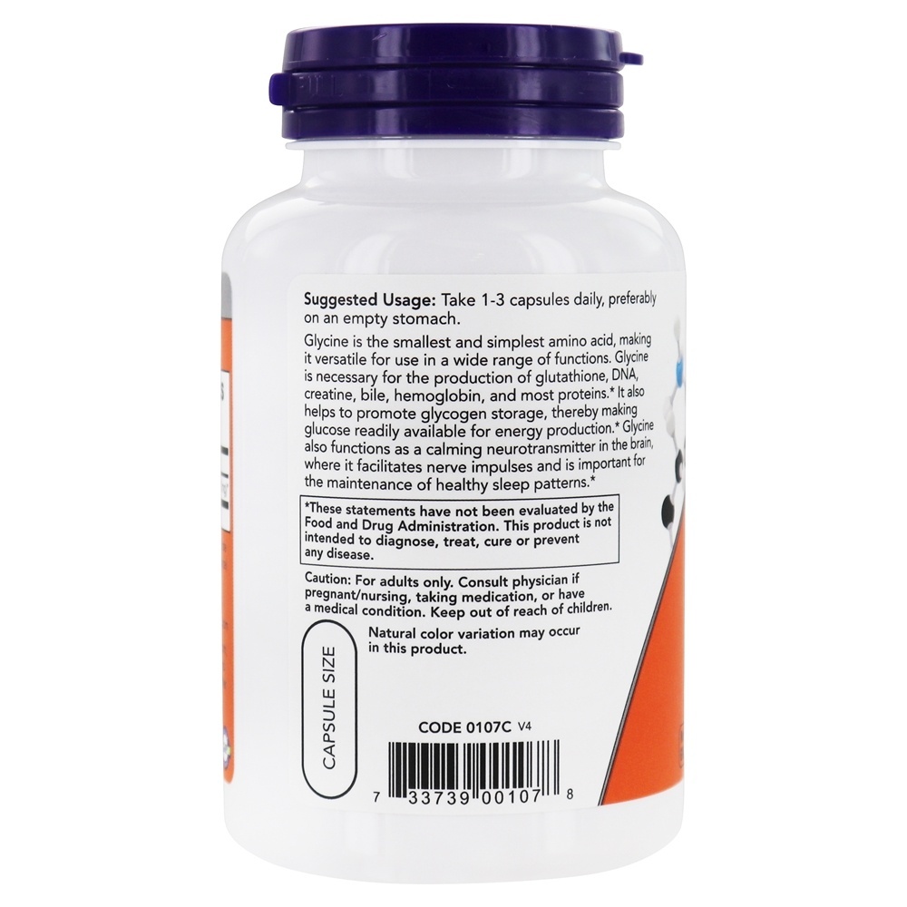 Glicina 1000 mg. - 100 Cápsula (s) vegetal (s) NOW Foods - Imagem 3