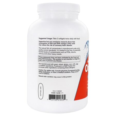 Omega-3 Óleo de Peixe 1000 mg. - 500 Softgels NOW Foods - Image 3