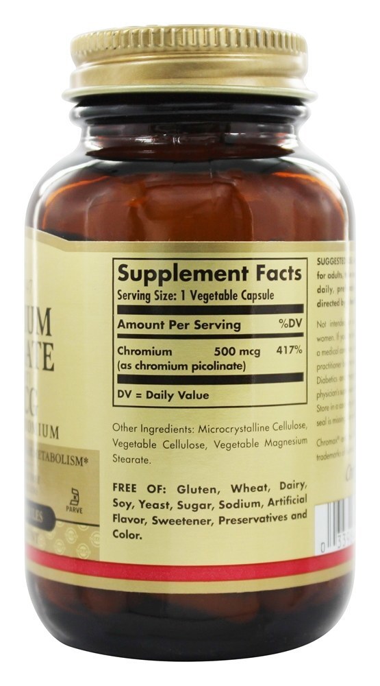 Picolinato de Cromo Trivalente 500 mcg. - Cápsulas vegetarianas 60 Solgar - Imagem 2