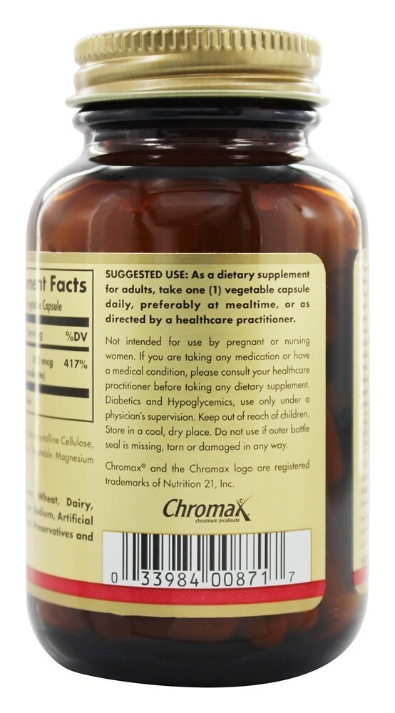 Picolinato de Cromo Trivalente 500 mcg. - Cápsulas vegetarianas 60 Solgar - Imagem 3