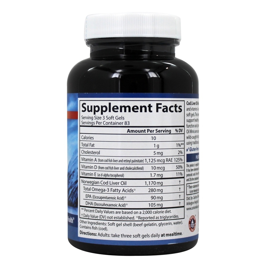 Óleo de Fígado de Bacalhau 280 mg. - 250 Softgels Carlson Labs - Imagem 2