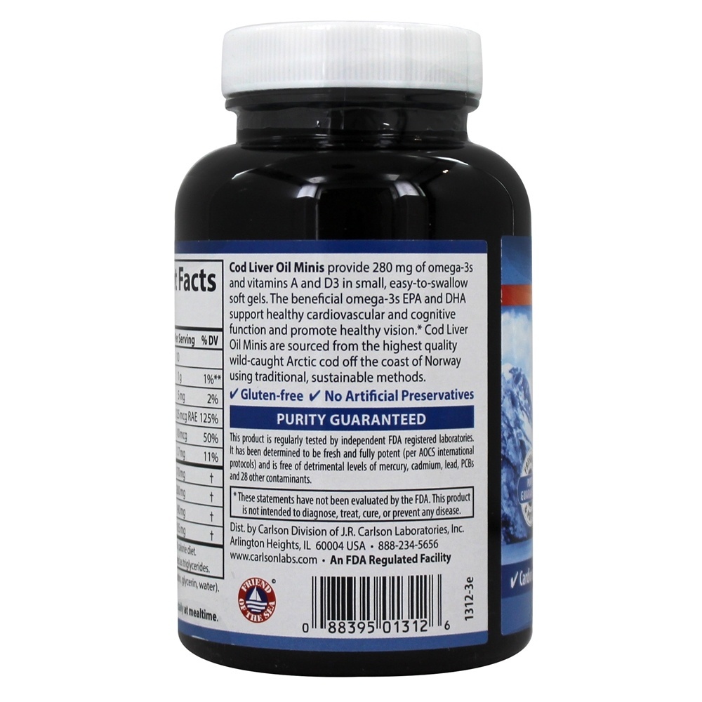Óleo de Fígado de Bacalhau 280 mg. - 250 Softgels Carlson Labs - Imagem 3