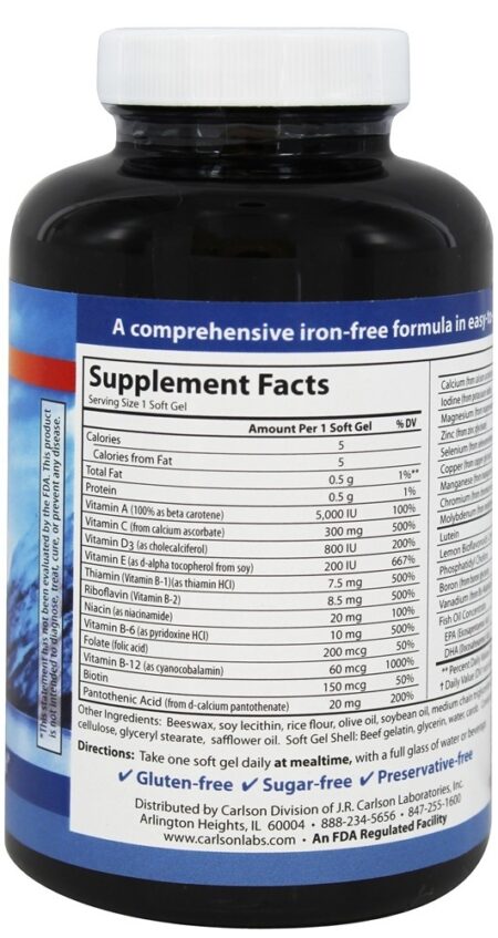 Norueguês Peixe óleo Múltiplas Mais Luteína Ferro-Livre - 120 Softgels Carlson Labs - Image 2