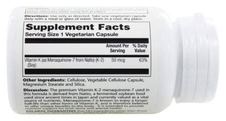 Vitamina K2 Menaquinona 7 50 mcg. - Cápsulas vegetarianas 30 Solaray - Image 2