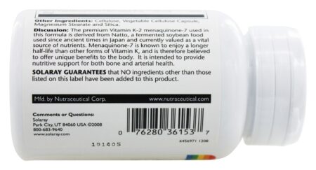 Vitamina K2 Menaquinona 7 50 mcg. - Cápsulas vegetarianas 30 Solaray - Image 4