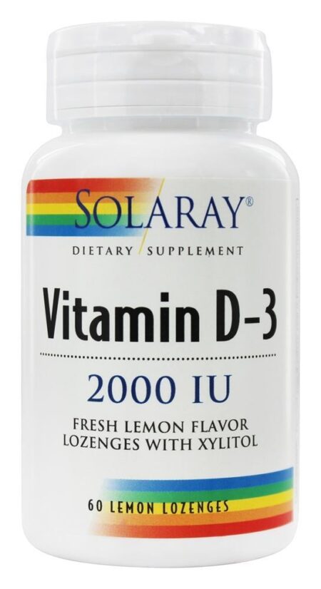 Vitamina D3 Com Xilitol Sabor Limão Fresco 2000 IU - 60 Pastilhas Solaray