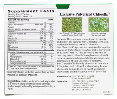 Sun Chlorella "A" Suplemento Dietético 500 mg. - 120 Tablets Sun Chlorella - Image 2