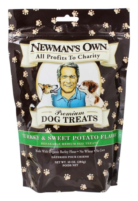 O cão trata Turquia de tamanho médio e sabor de batata doce - 10 oz. Newman's Own Organics