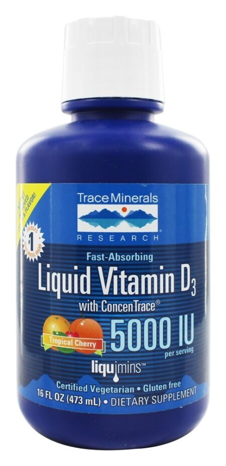 Vitamina Líquida D3 com Cereja Tropical ConcenTrace 5000 IU - 16 fl. oz. Trace Minerals Research