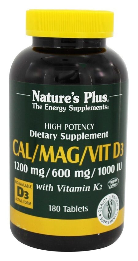 Cal / Mag / VitD3 com Vitamina K2 1200 mg / 600 mg / 1000 IU - 180 Tablets Natures Plus