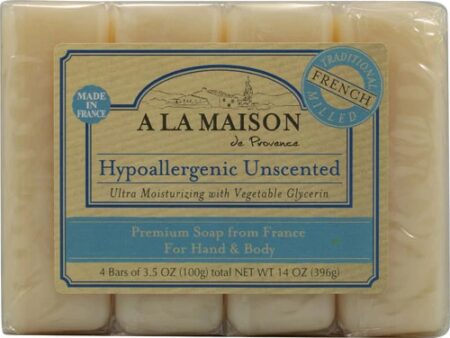 A La Maison Traditional French Milled Hand & Body Bar Soap Unscented -- 4 Bars